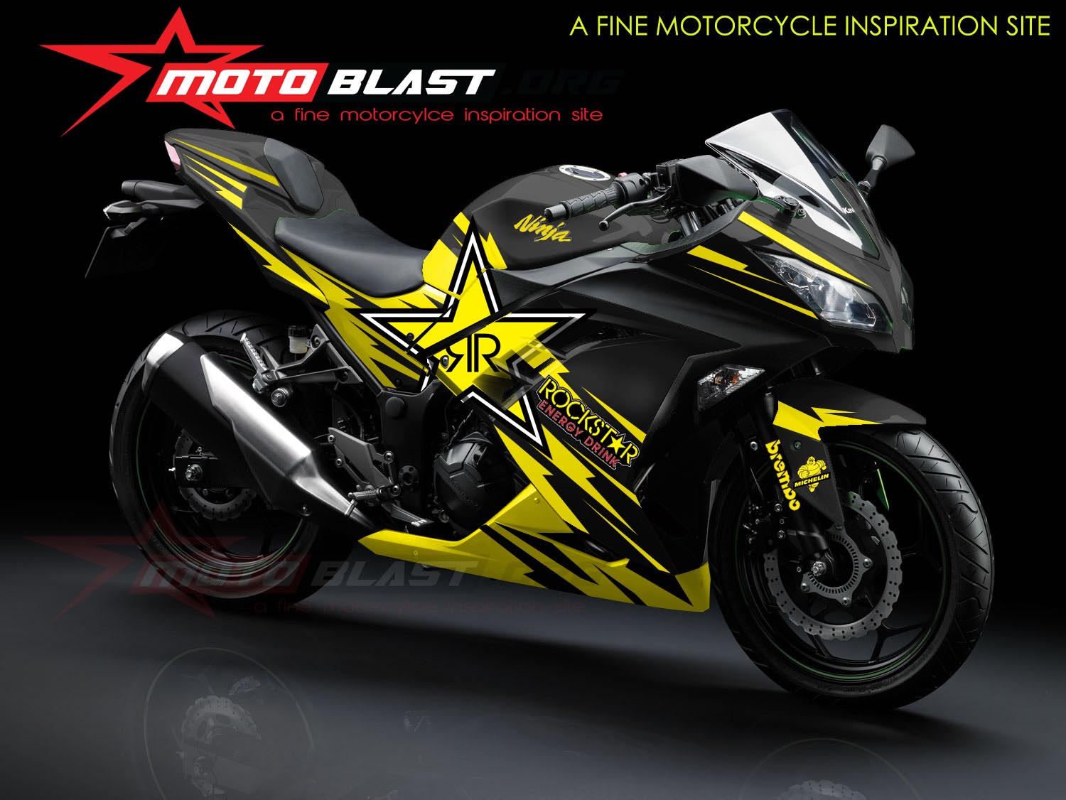Motoblast Decal Design Ninja 250R FI Black ROCKSTAR