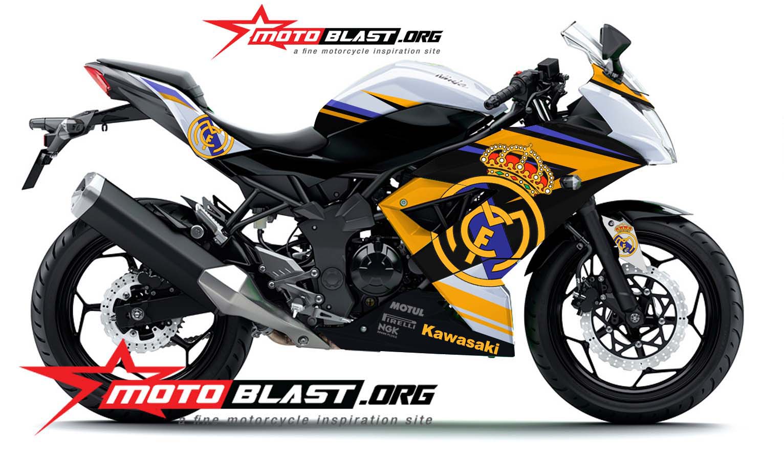 Modif Striping Kawasaki Ninja RR Mono White Real Madrid MOTOBLAST