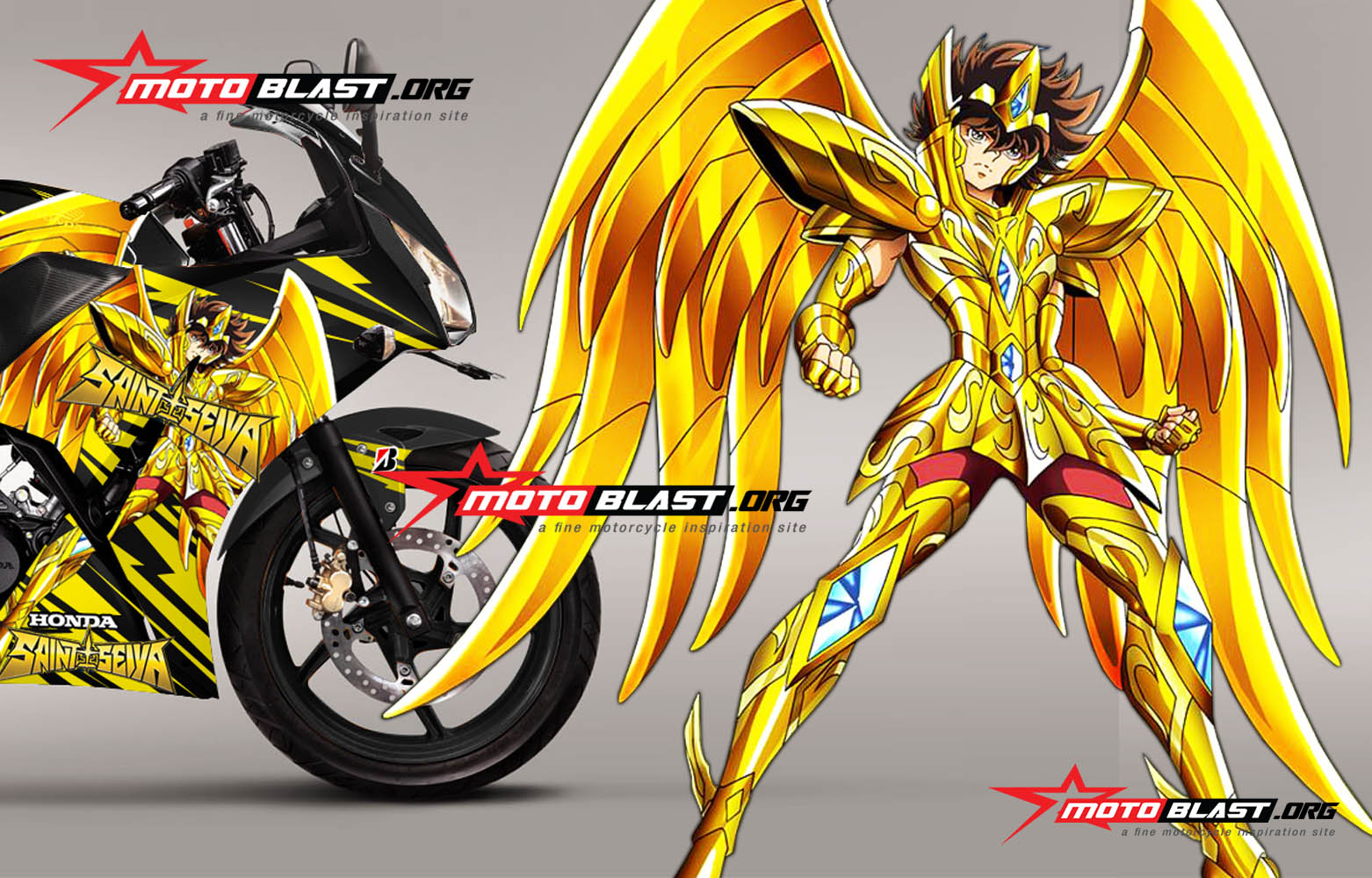 Monyoorrr MasdabGrafis Inspirasi Honda CBR150R K45 BLACK Anime SAINT SEIYA SAGITARIUS GOLD CLOTH MOTOBLAST