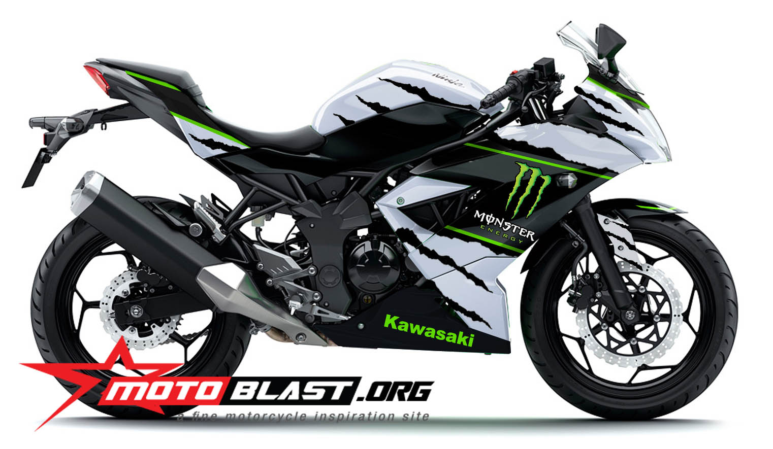 Modif Striping Kawasaki Ninja RR Mono White Monster Energy