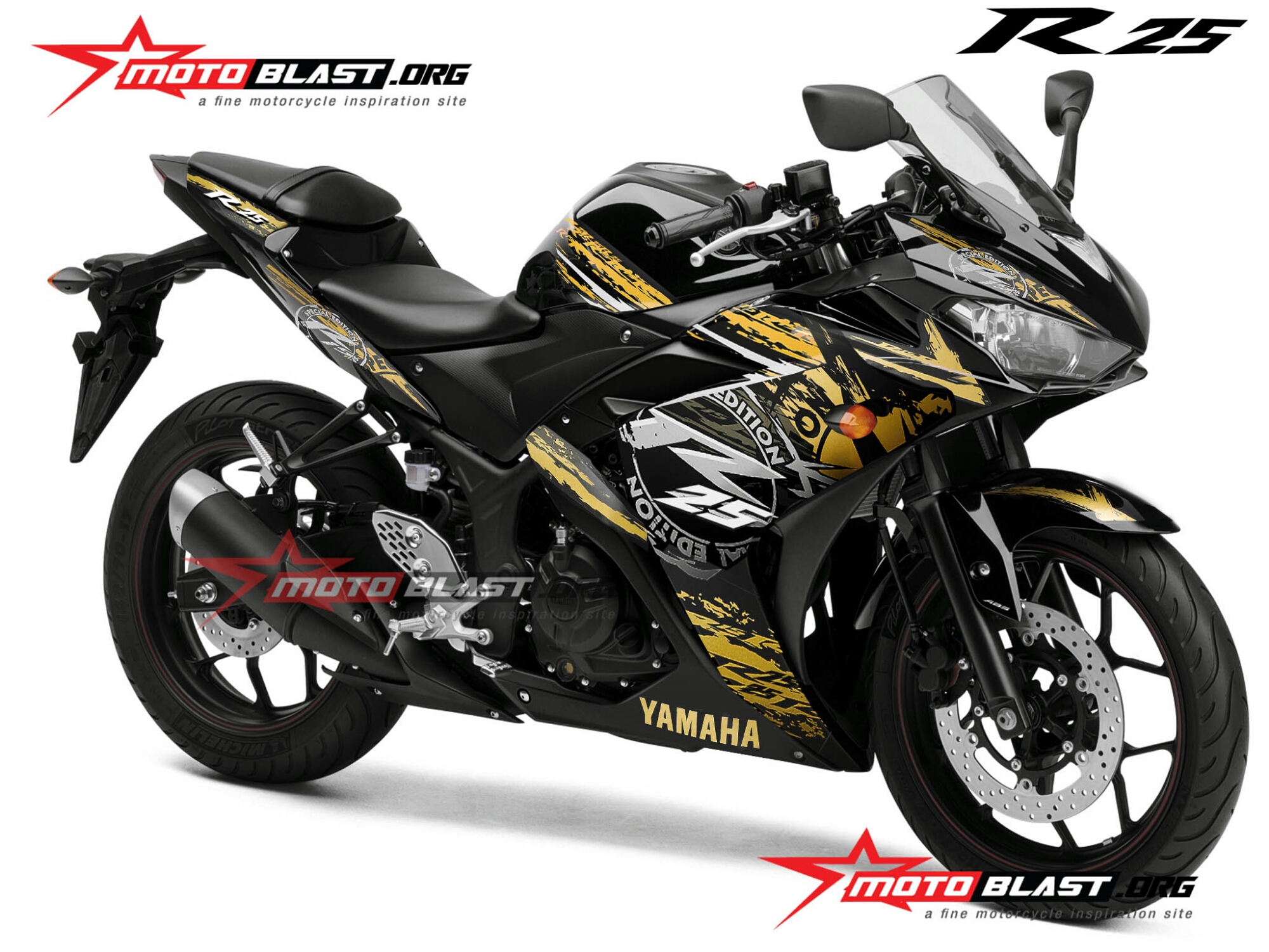 SPECIAL EDITION Modif Striping Yamaha R25 Black Gold MOTOBLAST