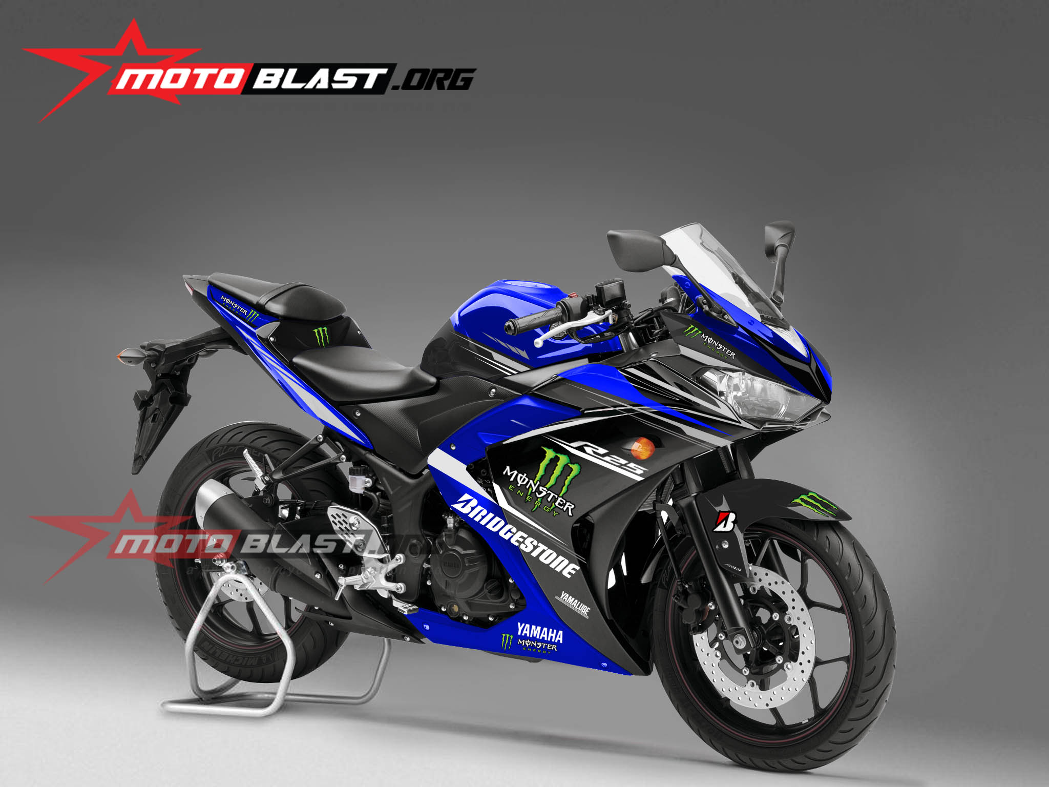 Modif Striping Yamaha R25 Blue Monster New MOTOBLAST