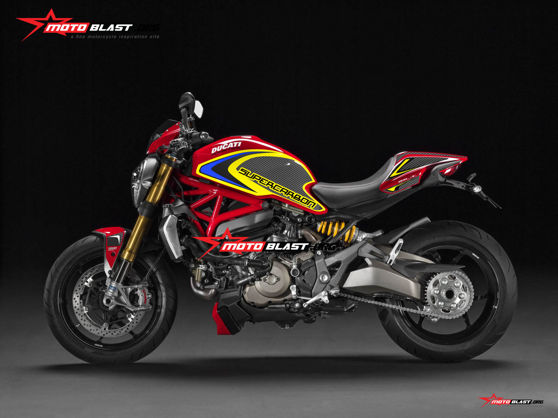 MOGE SERIES Modif Striping Ducati Monster RED Yellow Super Carbon MOTOBLAST