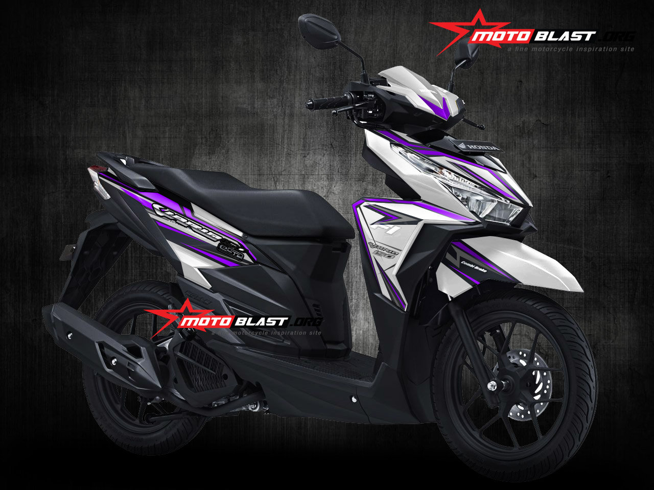 Grafis Inspirasi Modif Striping Honda Vario 150ESP White Purple MOTOBLAST