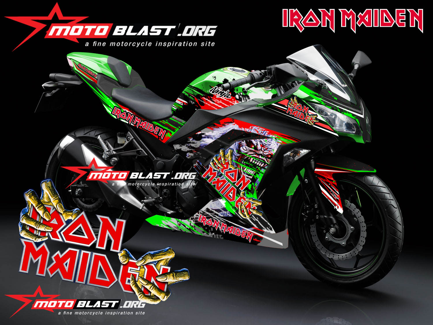 Grafis Inspirasi Modif Striping Kawasaki Ninja 250R Green IRON