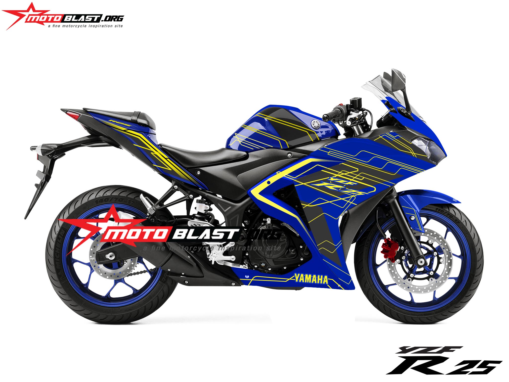 Grafis Inspirasi Modif  striping Yamaha R25 Blue Yellow 